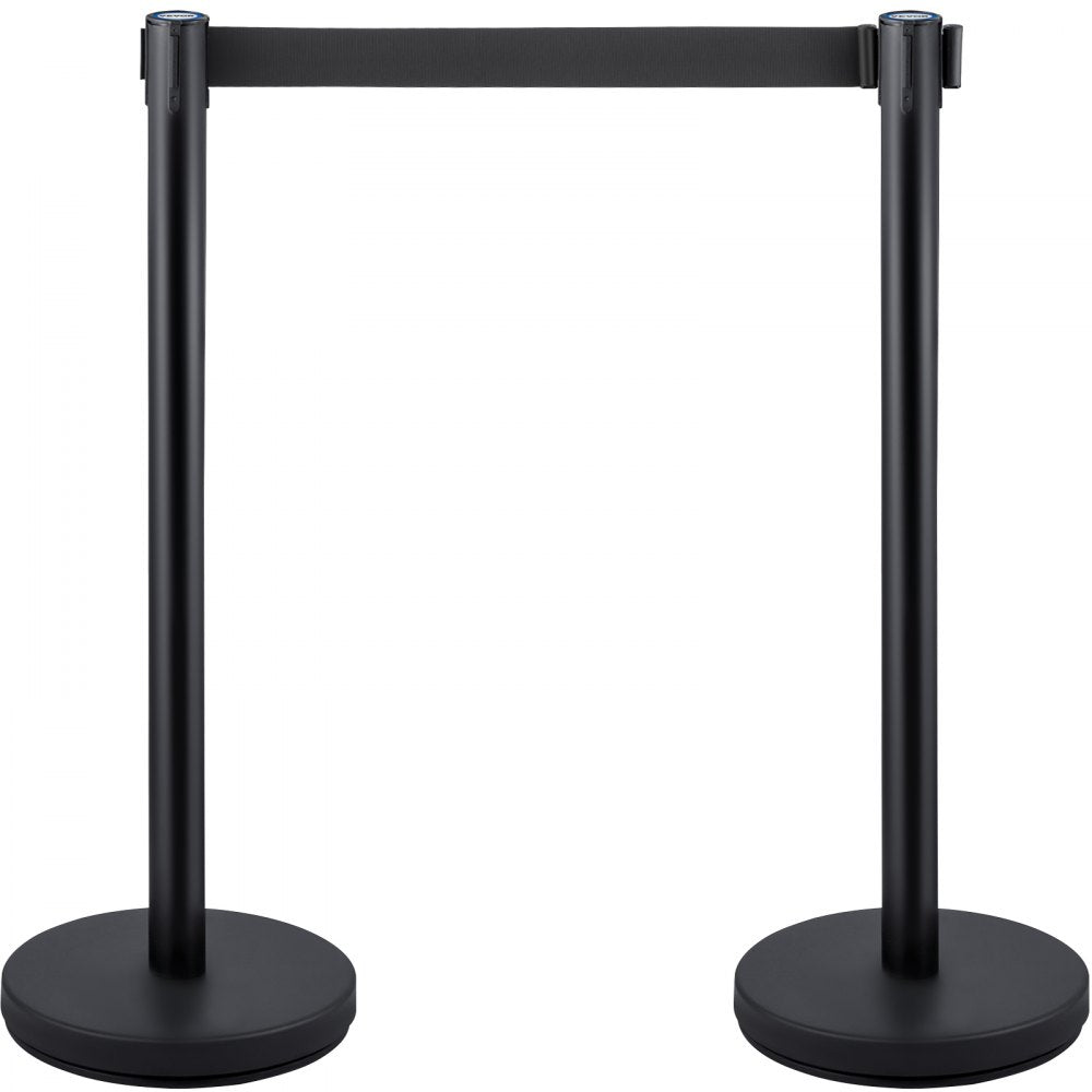 AMITOOLS 6 PCS Black Stanchion Posts Stainless Steel Stanchion Queue Post Black Belt Retractable 36In for Both Indoor and Outdoor use.