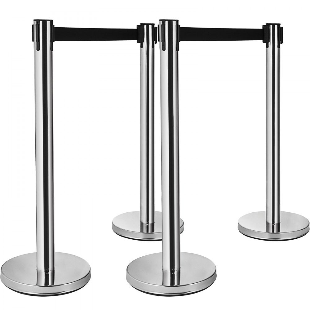 AMITOOLS Crowd Control Stanchion, 6-Pack Crowd Control Barrier, Carbon Steel Baking Painted Stanchion Queue Post with 6.6FT Retractable Belt & Fillable Base, Belt Barrier Line Divider, Easy Assembly