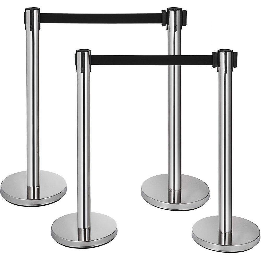 AMITOOLS Crowd Control Stanchion, 6-Pack Crowd Control Barrier, Carbon Steel Baking Painted Stanchion Queue Post with 6.6FT Retractable Belt & Fillable Base, Belt Barrier Line Divider, Easy Assembly