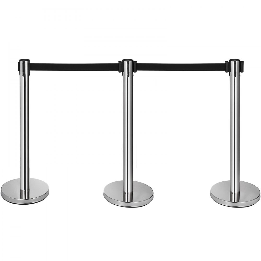 AMITOOLS Crowd Control Stanchion, 6-Pack Crowd Control Barrier, Carbon Steel Baking Painted Stanchion Queue Post with 6.6FT Retractable Belt & Fillable Base, Belt Barrier Line Divider, Easy Assembly