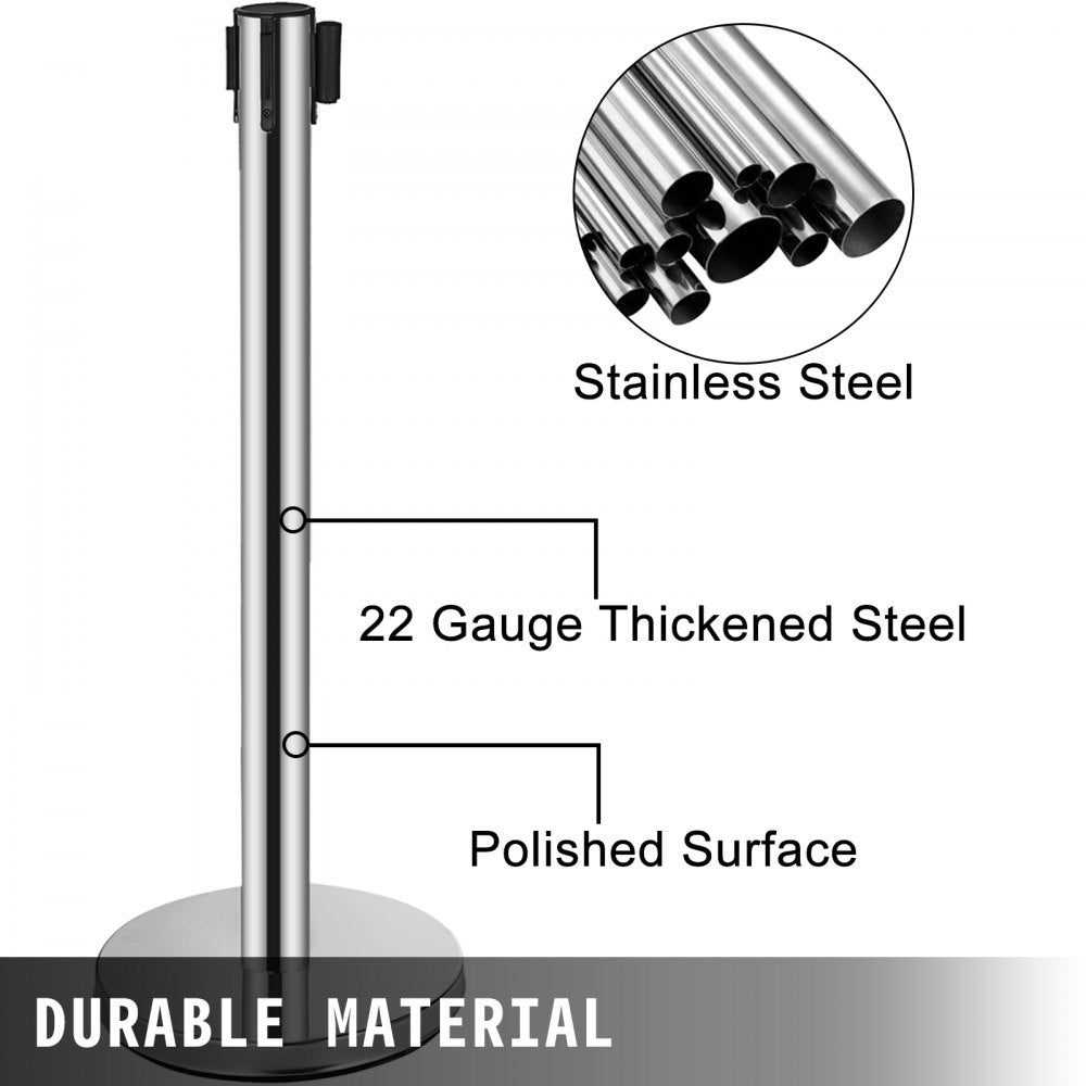 AMITOOLS Crowd Control Stanchion, 6-Pack Crowd Control Barrier, Carbon Steel Baking Painted Stanchion Queue Post with 6.6FT Retractable Belt & Fillable Base, Belt Barrier Line Divider, Easy Assembly