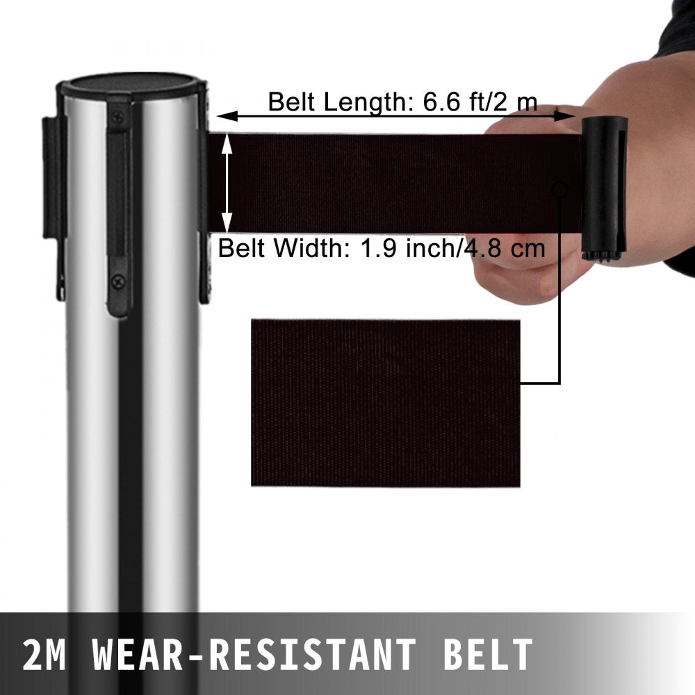 AMITOOLS Crowd Control Stanchion, 6-Pack Crowd Control Barrier, Carbon Steel Baking Painted Stanchion Queue Post with 6.6FT Retractable Belt & Fillable Base, Belt Barrier Line Divider, Easy Assembly