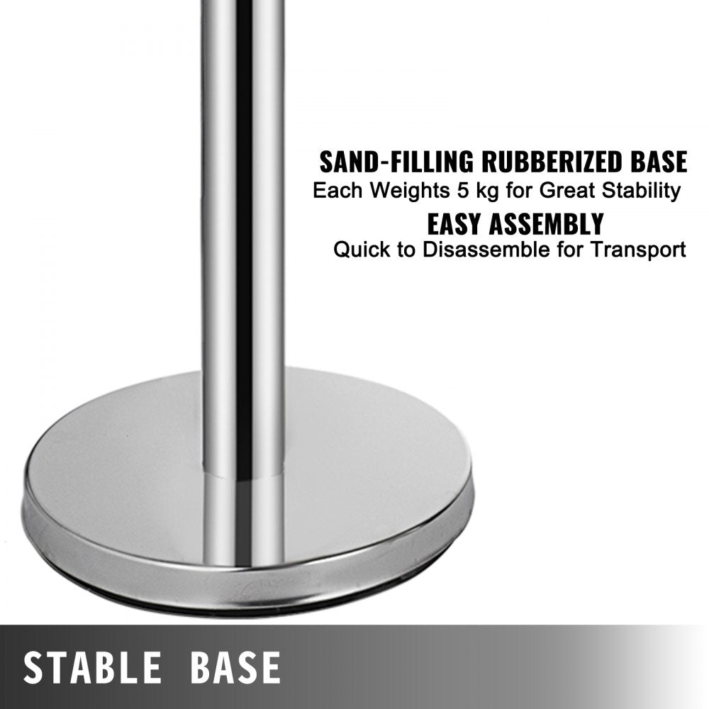 AMITOOLS Crowd Control Stanchion, 6-Pack Crowd Control Barrier, Carbon Steel Baking Painted Stanchion Queue Post with 6.6FT Retractable Belt & Fillable Base, Belt Barrier Line Divider, Easy Assembly