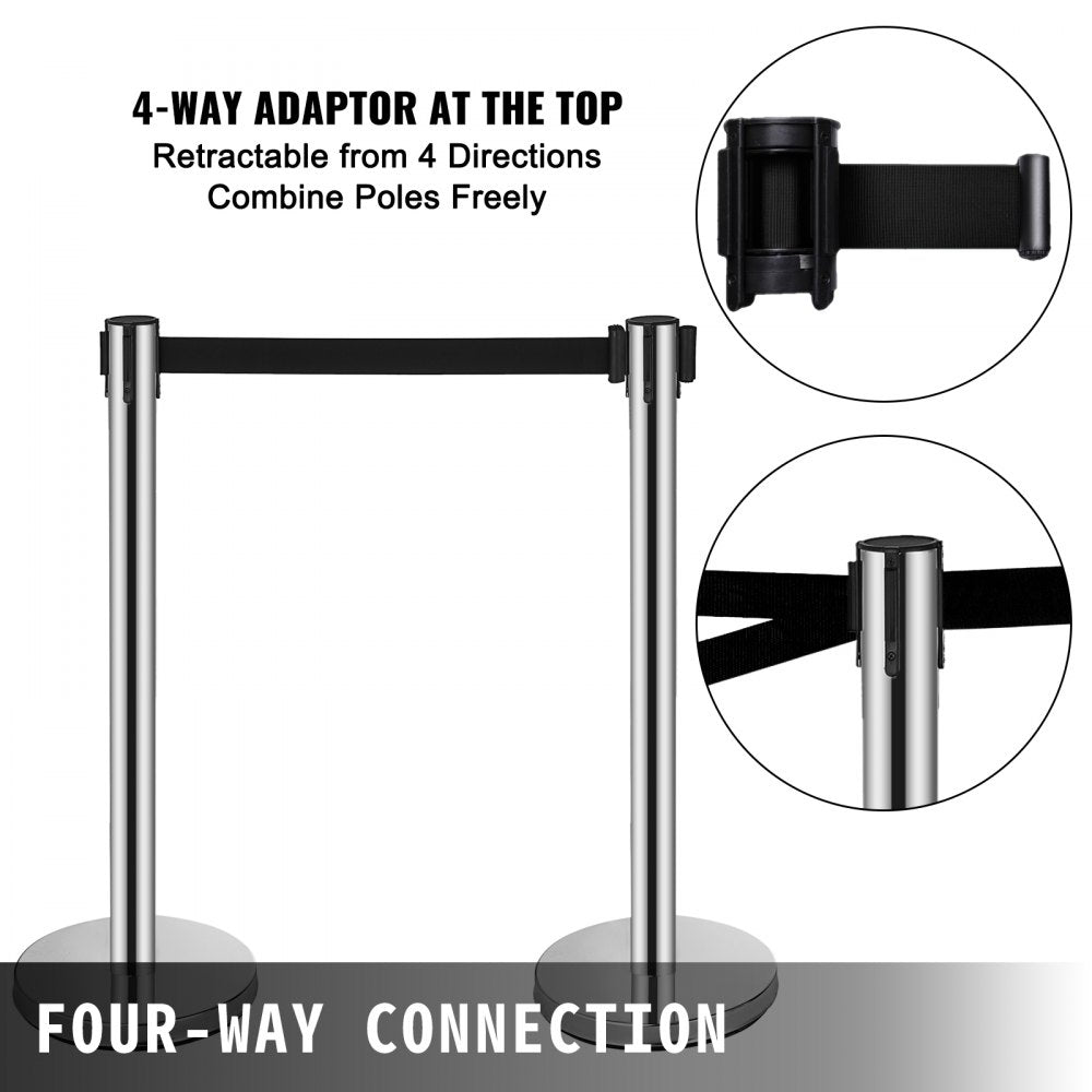 AMITOOLS Crowd Control Stanchion, 6-Pack Crowd Control Barrier, Carbon Steel Baking Painted Stanchion Queue Post with 6.6FT Retractable Belt & Fillable Base, Belt Barrier Line Divider, Easy Assembly