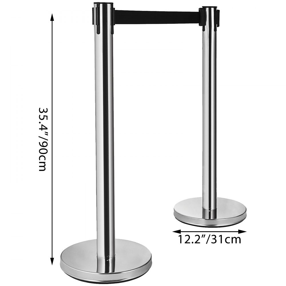 AMITOOLS Crowd Control Stanchion, 6-Pack Crowd Control Barrier, Carbon Steel Baking Painted Stanchion Queue Post with 6.6FT Retractable Belt & Fillable Base, Belt Barrier Line Divider, Easy Assembly