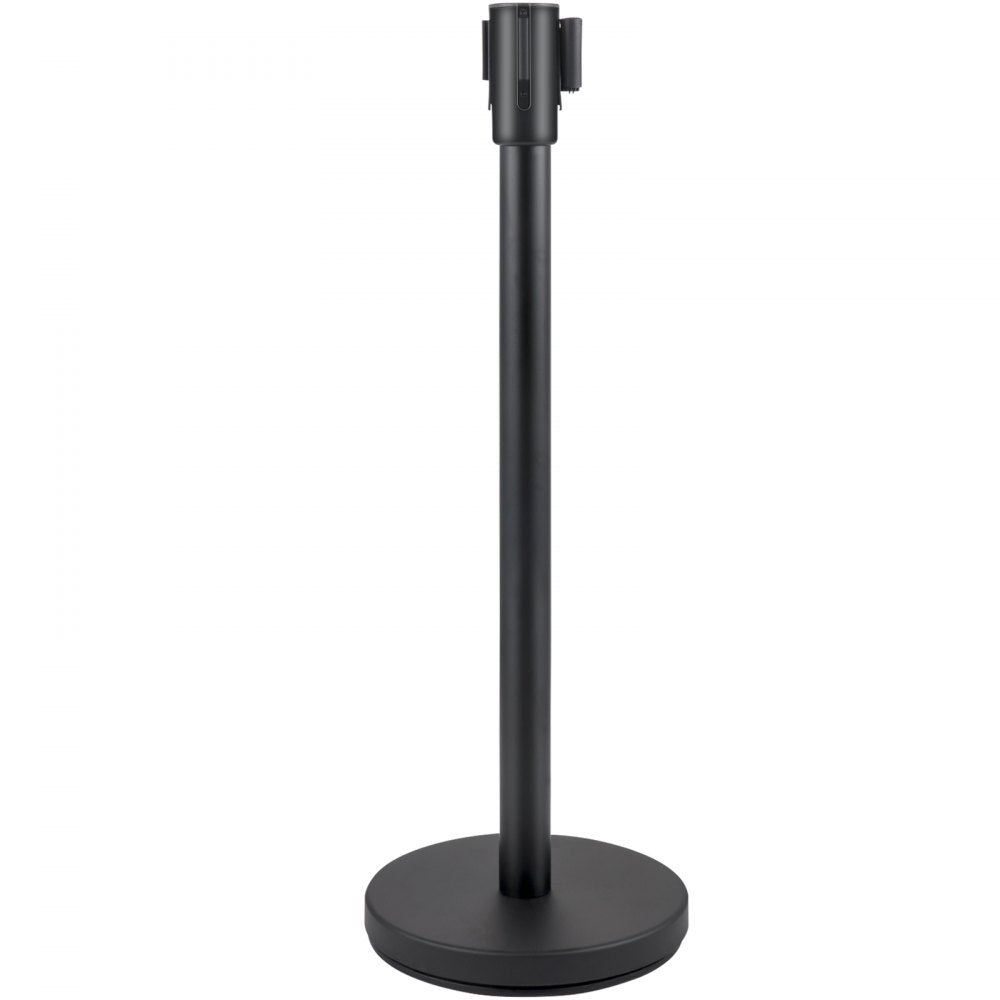 AMITOOLS Crowd Control Stanchion, Set of 4 Pieces Stanchion Set, Stanchion Set with 6.6 ft/2 m Black Retractable Belt, Black Crowd Control Barrier w/Concrete and Metal Base - Easy Connect Assembly