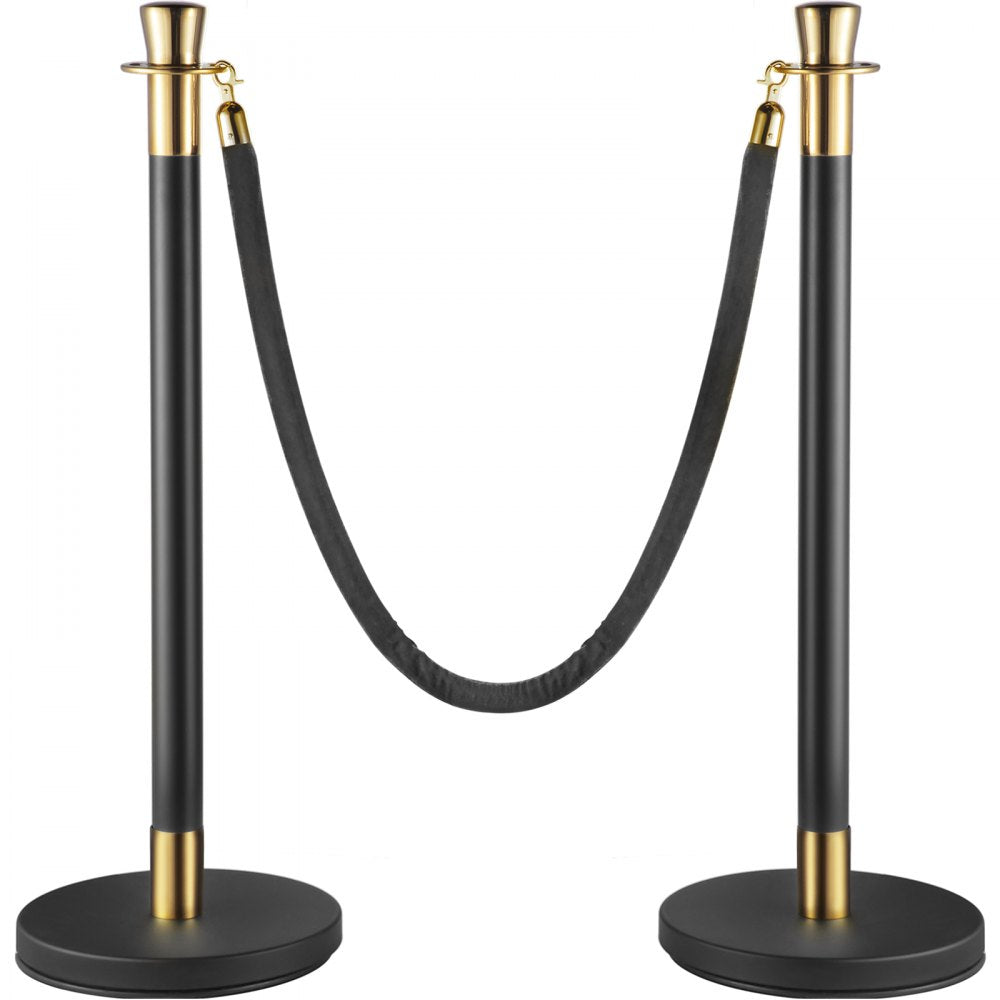 AMITOOLS Crowd Control Stanchion, Set of 6 Pieces Stanchion Set, Stanchion Set with 5 ft/1.5 m Black Velvet Rope, Black Crowd Control Barrier w/Sturdy Concrete and Metal Base – Easy Connect Assembly