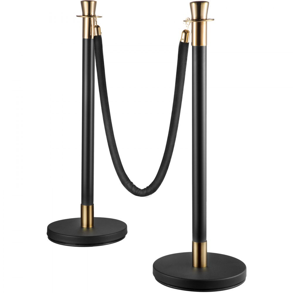 AMITOOLS Crowd Control Stanchion, Set of 6 Pieces Stanchion Set, Stanchion Set with 5 ft/1.5 m Black Velvet Rope, Black Crowd Control Barrier w/Sturdy Concrete and Metal Base – Easy Connect Assembly