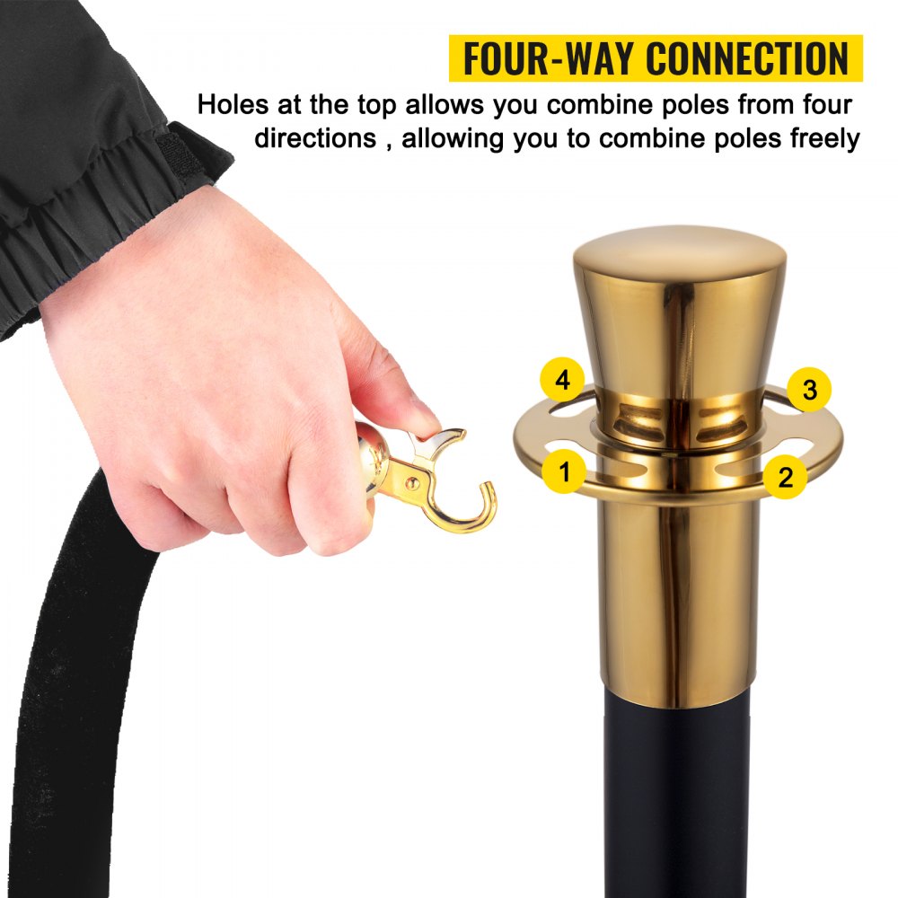 AMITOOLS Crowd Control Stanchion, Set of 6 Pieces Stanchion Set, Stanchion Set with 5 ft/1.5 m Black Velvet Rope, Black Crowd Control Barrier w/Sturdy Concrete and Metal Base – Easy Connect Assembly