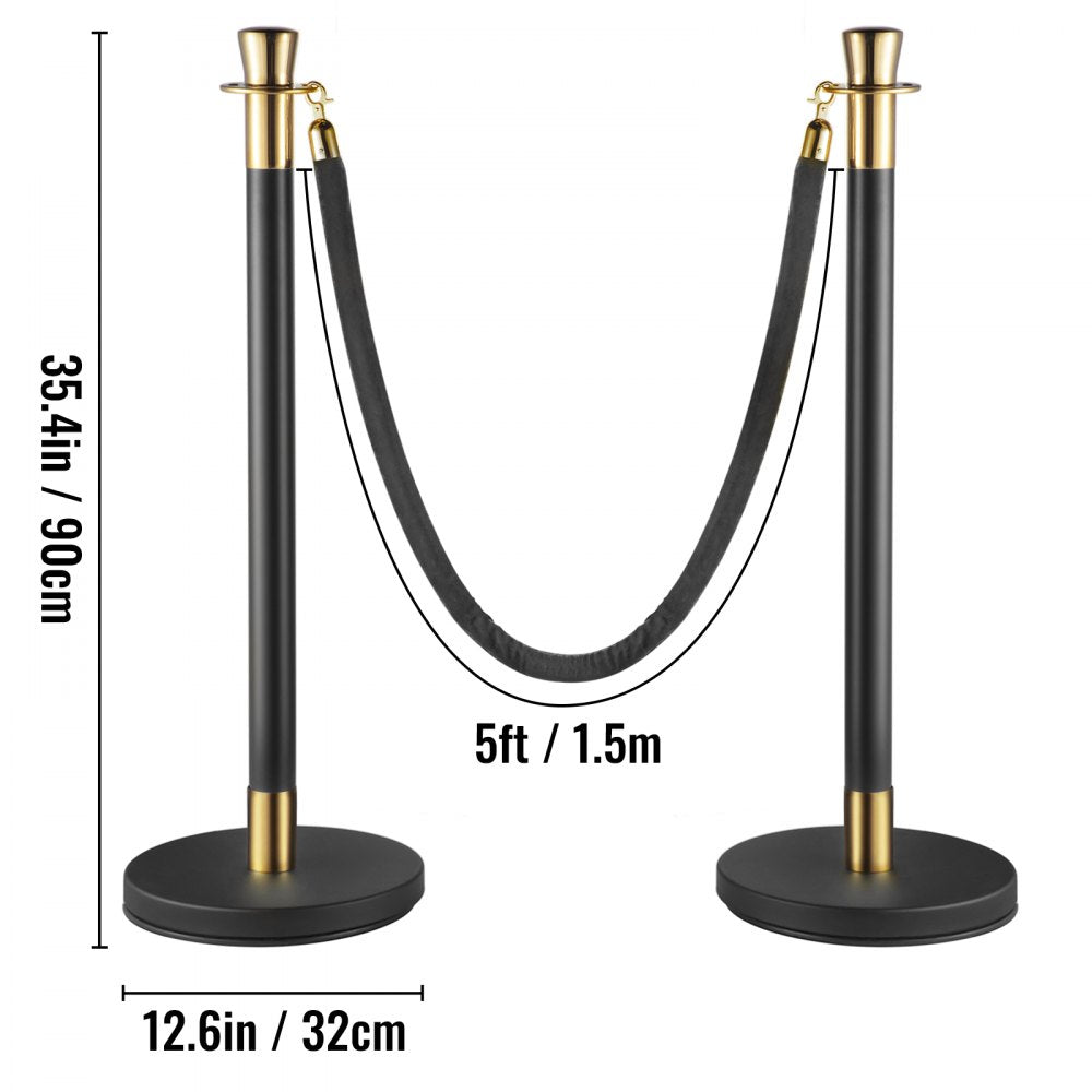 AMITOOLS Crowd Control Stanchion, Set of 6 Pieces Stanchion Set, Stanchion Set with 5 ft/1.5 m Black Velvet Rope, Black Crowd Control Barrier w/Sturdy Concrete and Metal Base – Easy Connect Assembly