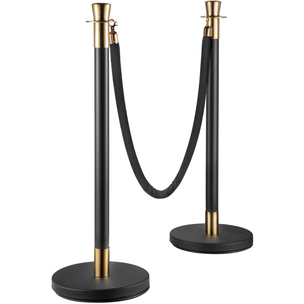 AMITOOLS Crowd Control Stanchion, Set of 6 Pieces Stanchion Set, Stanchion Set with 5 ft/1.5 m Black Velvet Rope, Black Crowd Control Barrier w/Sturdy Concrete and Metal Base – Easy Connect Assembly