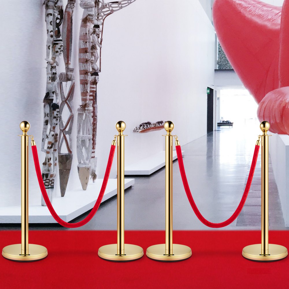 AMITOOLS 38 Inch Stanchion Posts Queue, Red Velvet Rope (3, Gold)