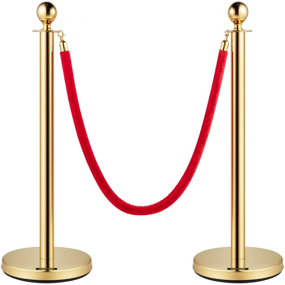 AMITOOLS 38 Inch Stanchion Posts Queue, Red Velvet Rope (3, Gold)