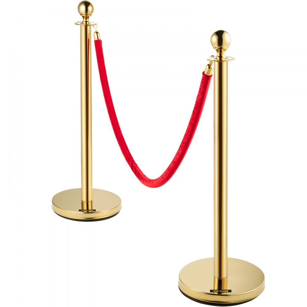 AMITOOLS 38 Inch Stanchion Posts Queue, Red Velvet Rope (3, Gold)