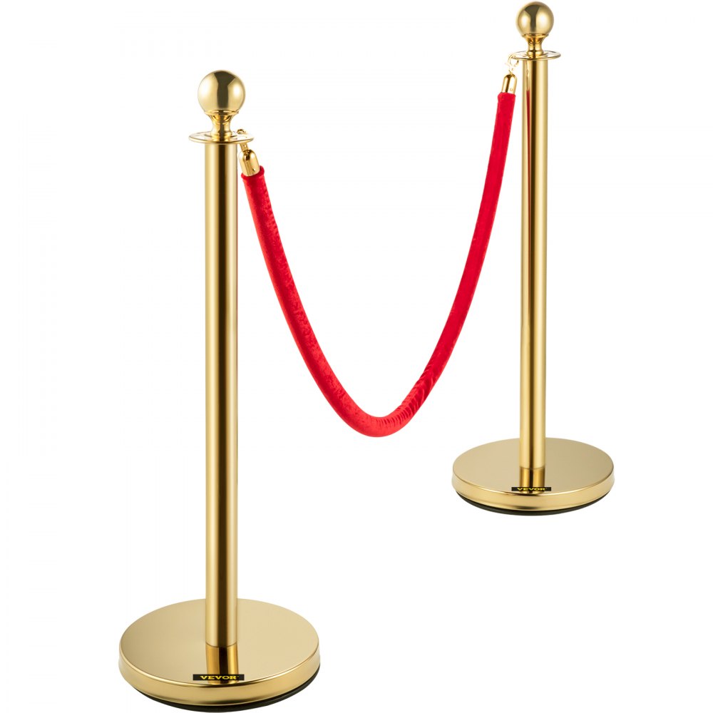 AMITOOLS 38 Inch Stanchion Posts Queue, Red Velvet Rope (3, Gold)