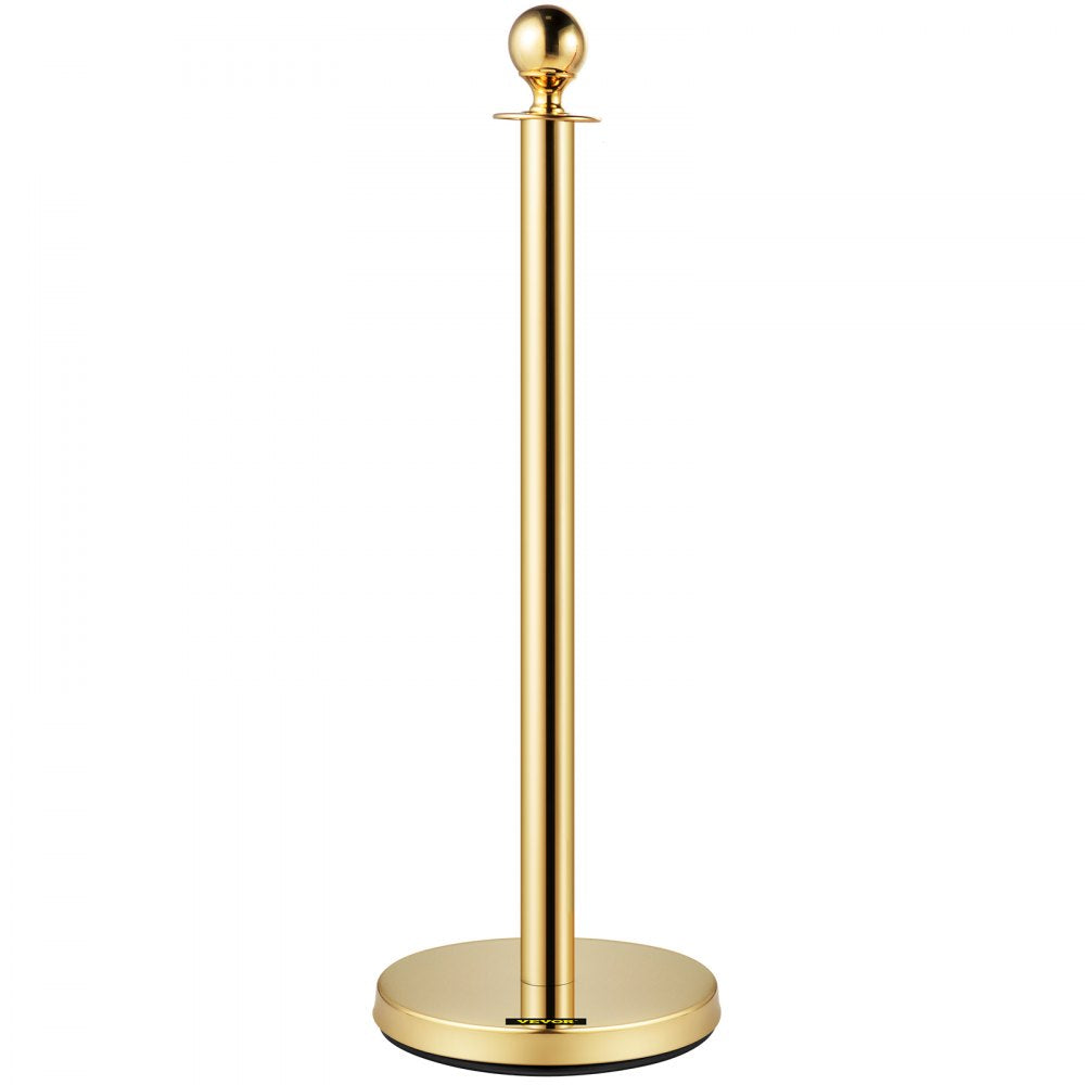 AMITOOLS 6 PCS Gold Stanchions Posts Stainless Steel Stanchion Queue Post Red Rope Retractable 38In for Both Indoor and Outdoor use.