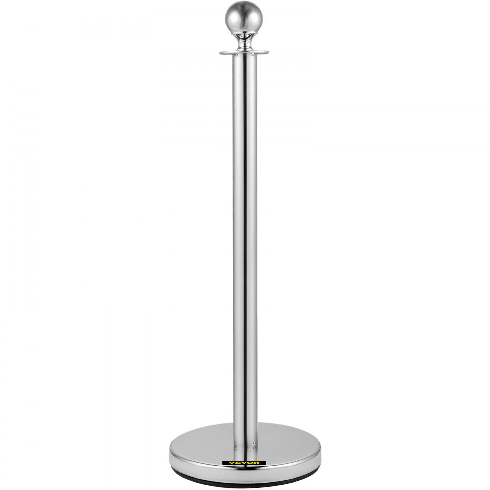 AMITOOLS 6 PCS Silver Stanchions Posts Stainless Steel Stanchion Queue Post Red Rope Retractable 38In for Both Indoor and Outdoor use.