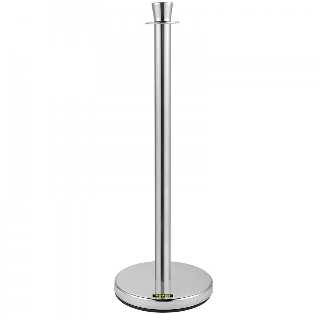 AMITOOLS Crowd Control Stanchion, Set of 2 Pieces Stanchion Set, Stanchion Set with 5 ft/1.5 m Red Velvet Rope, Silver Crowd Control Barrier w/Sturdy Concrete and Metal Base - Easy Connect Assembly