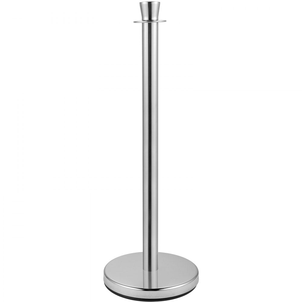 AMITOOLS Crowd Control Stanchion, Set of 2 Pieces Stanchion Set, Stanchion Set with 5 ft/1.5 m Black Velvet Rope, Silver Crowd Control Barrier w/Sturdy Concrete and Metal Base - Easy Connect Assembly