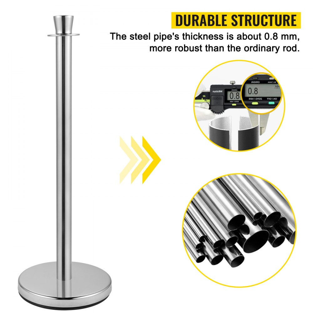 AMITOOLS Crowd Control Stanchion, Set of 2 Pieces Stanchion Set, Stanchion Set with 5 ft/1.5 m Black Velvet Rope, Silver Crowd Control Barrier w/Sturdy Concrete and Metal Base - Easy Connect Assembly