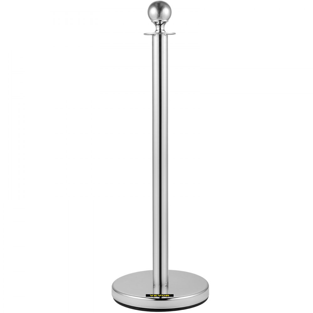 AMITOOLS Crowd Control Stanchion, Set of 2 Pieces Stanchion, Stanchion Set with 5 ft/1.5 m Black Velvet Rope, Silver Crowd Control Barrier w/Sturdy Concrete and Metal Base – Easy Connect Assembly