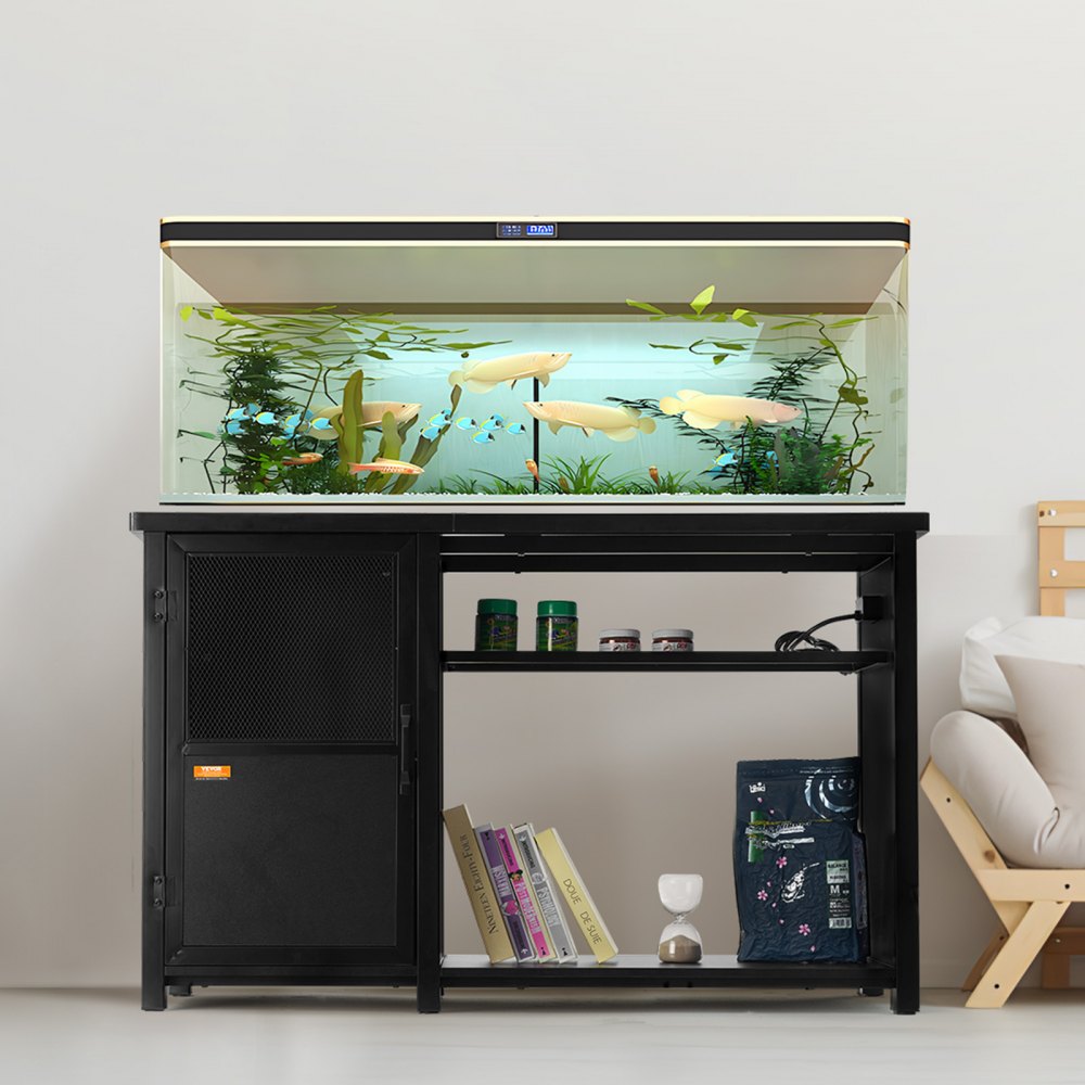 AMITOOLS Aquarium Stand, 75 Gallon Fish Tank Stand, 52 x 19.7 x 32.3 in Steel and MDF Turtle Tank Stand, 626 lbs Load Capacity, Reptile Tank Stand with Storage Cabinet and Embedded Power Panel, Black