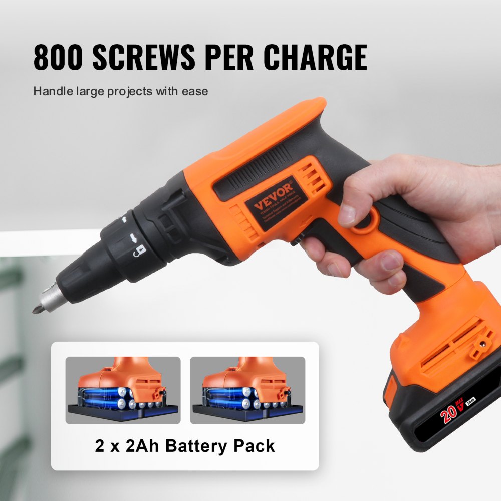 AMITOOLS Drywall Screw Gun, 20V Max Drywall Screwgun, 4200RPM Brushless Cordless Drywall Gun Kit with 2 Battery Packs, Charger, Belt Clip, and Tool Bag, Forward and Reverse Adjustable, Built-in LED Light