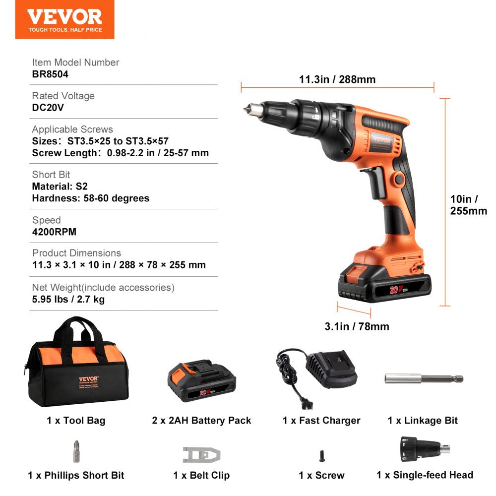 AMITOOLS Drywall Screw Gun, 20V Max Drywall Screwgun, 4200RPM Brushless Cordless Drywall Gun Kit with 2 Battery Packs, Charger, Belt Clip, and Tool Bag, Forward and Reverse Adjustable, Built-in LED Light