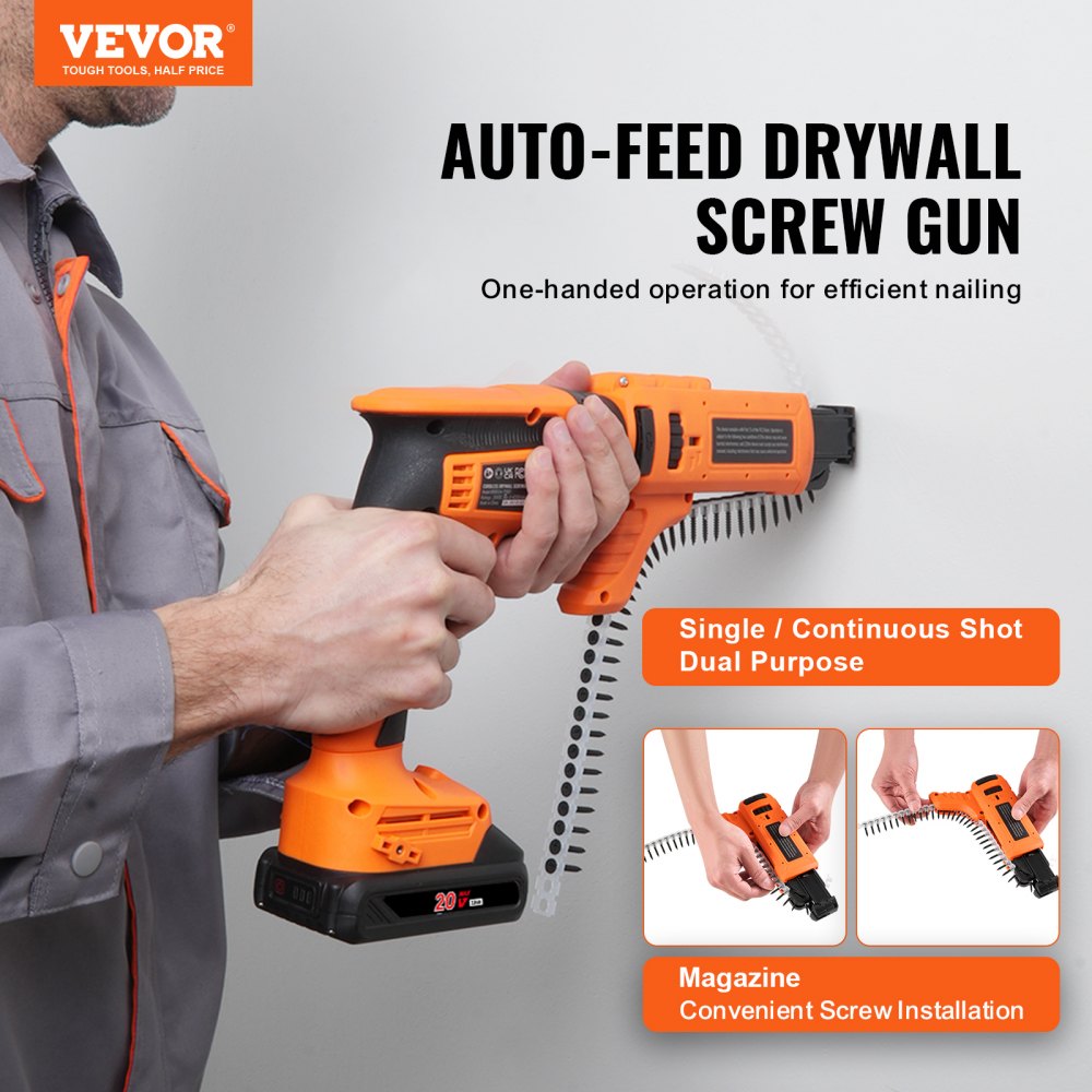 AMITOOLS Drywall Screw Gun Auto-Feed, 20V Max Collated Drywall Screwgun, 4200RPM Brushless Cordless Drywall Gun Kit with 2 Battery Packs, Charger, Belt Clip, Tool Bag, Screw Length and Depth Adjustable