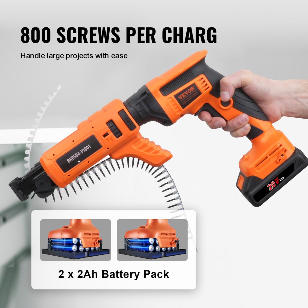 AMITOOLS Drywall Screw Gun Auto-Feed, 20V Max Collated Drywall Screwgun, 4200RPM Brushless Cordless Drywall Gun Kit with 2 Battery Packs, Charger, Belt Clip, Tool Bag, Screw Length and Depth Adjustable