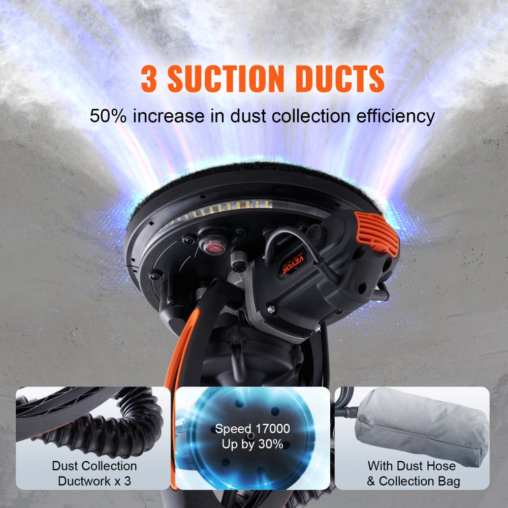 AMITOOLS Drywall Sander 900W Brush Motor 800-1800RPM Variable Speed & Self-Suction