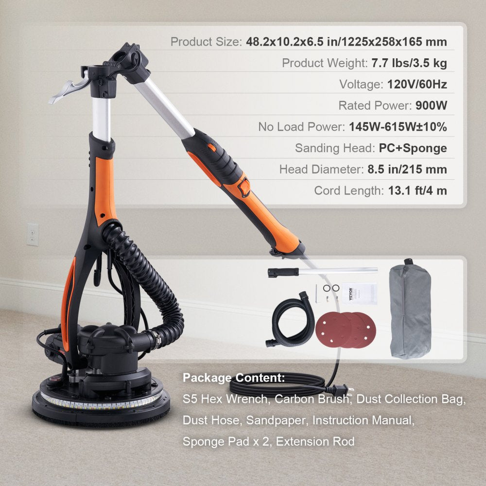 AMITOOLS Drywall Sander 900W Brush Motor 800-1800RPM Variable Speed & Self-Suction