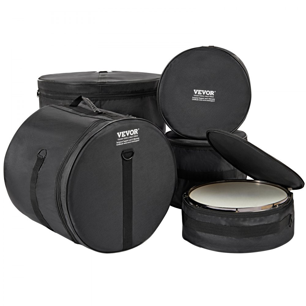 AMITOOLS 5-Piece Drum Bag Set, 1680D Oxford Fabric, Padded Drum Bags and Cases with 4.92 ft Detachable Shoulder Strap Carry Handles Foldable Design, for 22'' Kick 12'' Tom 13'' Tom 16'' Tom 14'' Snare