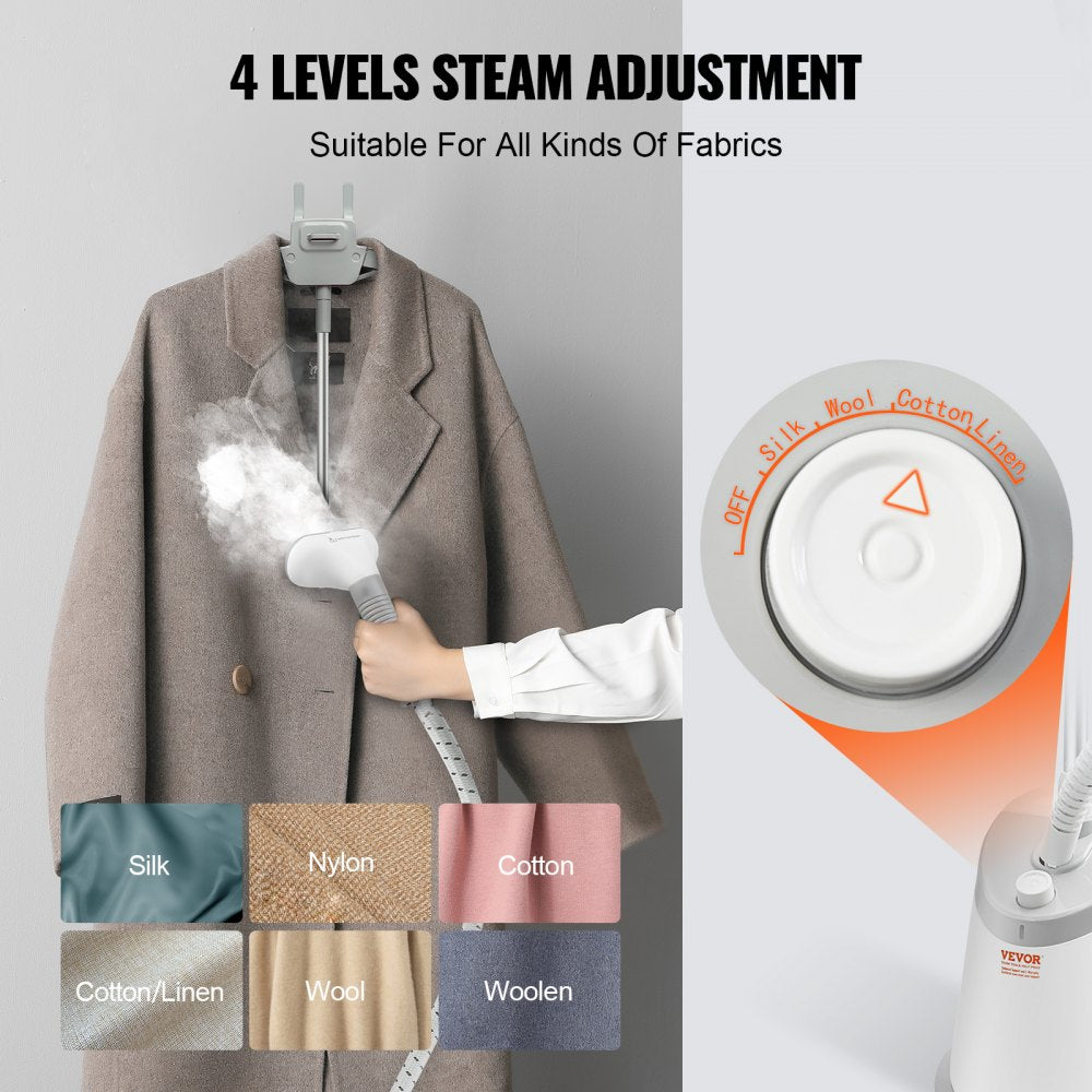 AMITOOLS Standing Steamer with Foldable Garment Hanger, 0.5Gallon Water Tank for 90 Minutes Continuous Steaming, Heats in 45 Seconds & Auto-Stop with Fabric Brush Aluminum Rod and Easy-roll Wheels