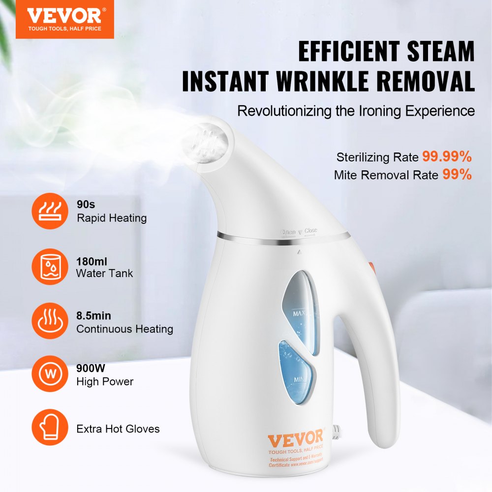 AMITOOLS Portable Handheld Fabric Steamer, 900W Quick Heat Steamer for Clothes, Wrinkle Remover Clothing Iron Intelligent Controller & Auto-Off & Large Detachable Water Tank, With Gloves