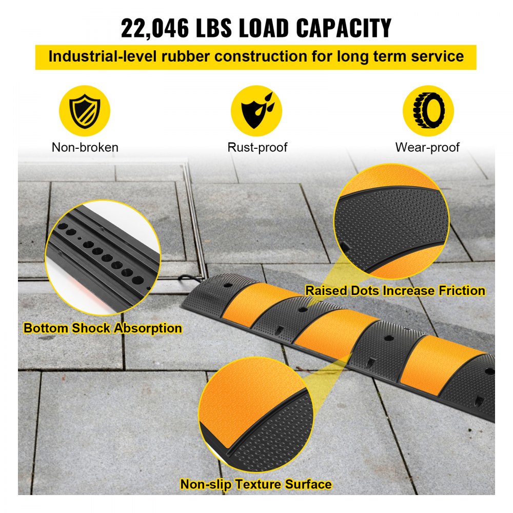 AMITOOLS 6 Feet Rubber Driveway Heavy Duty Cable Protector Ramp 72.4 x 12 x 2.4 Inch 2-Channel Garage Gravel Roads Asphalt Concrete, 6ft-Speed Bump