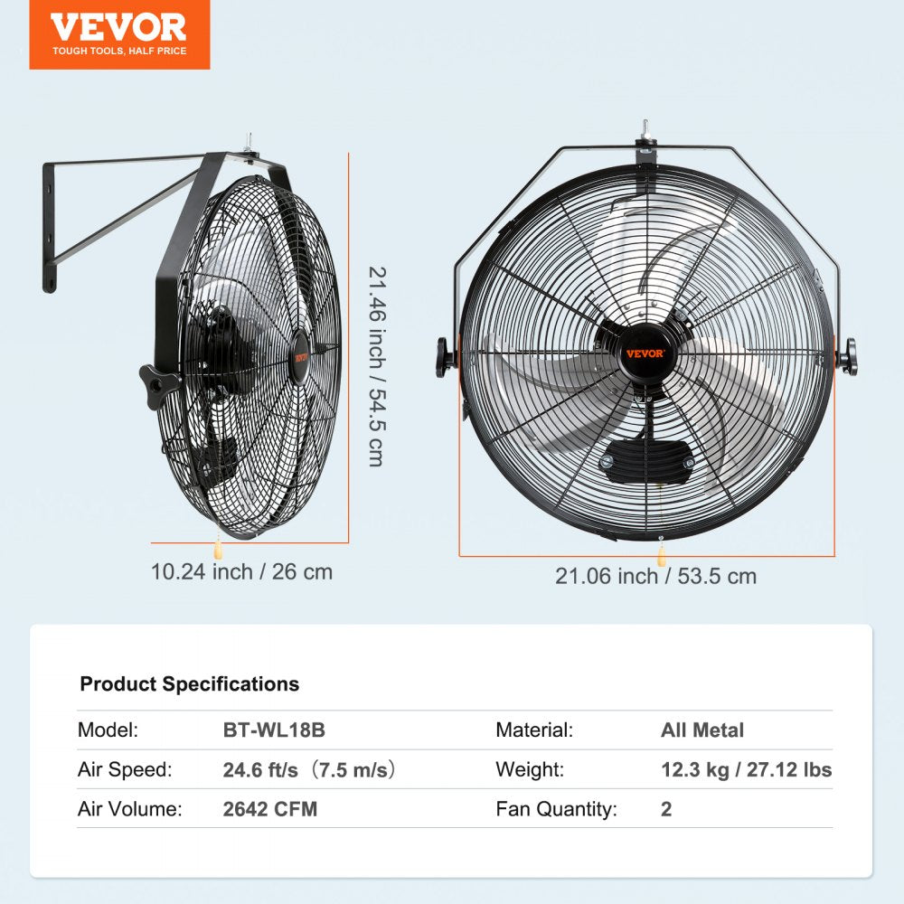 AMITOOLS Wall Mount Fan, 2 PCS 18 inch Waterproof, 3-speed High Velocity Max. 4000 CFM Industrial Wall Fan for Indoor, Commercial, Residential, Warehouse, Greenhouse, Workshop, Basement, Garage,Black