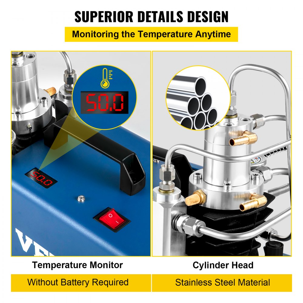 AMITOOLS High Pressure Compressor, 4500PSI/30MPA/300BAR High Pressure Air Compressor, 1800W 110V Manual Stop Air Rifle Compressor Suitable for Paintball Air Rifle, PCP Rifle, Air Pistol, Diving Bottle