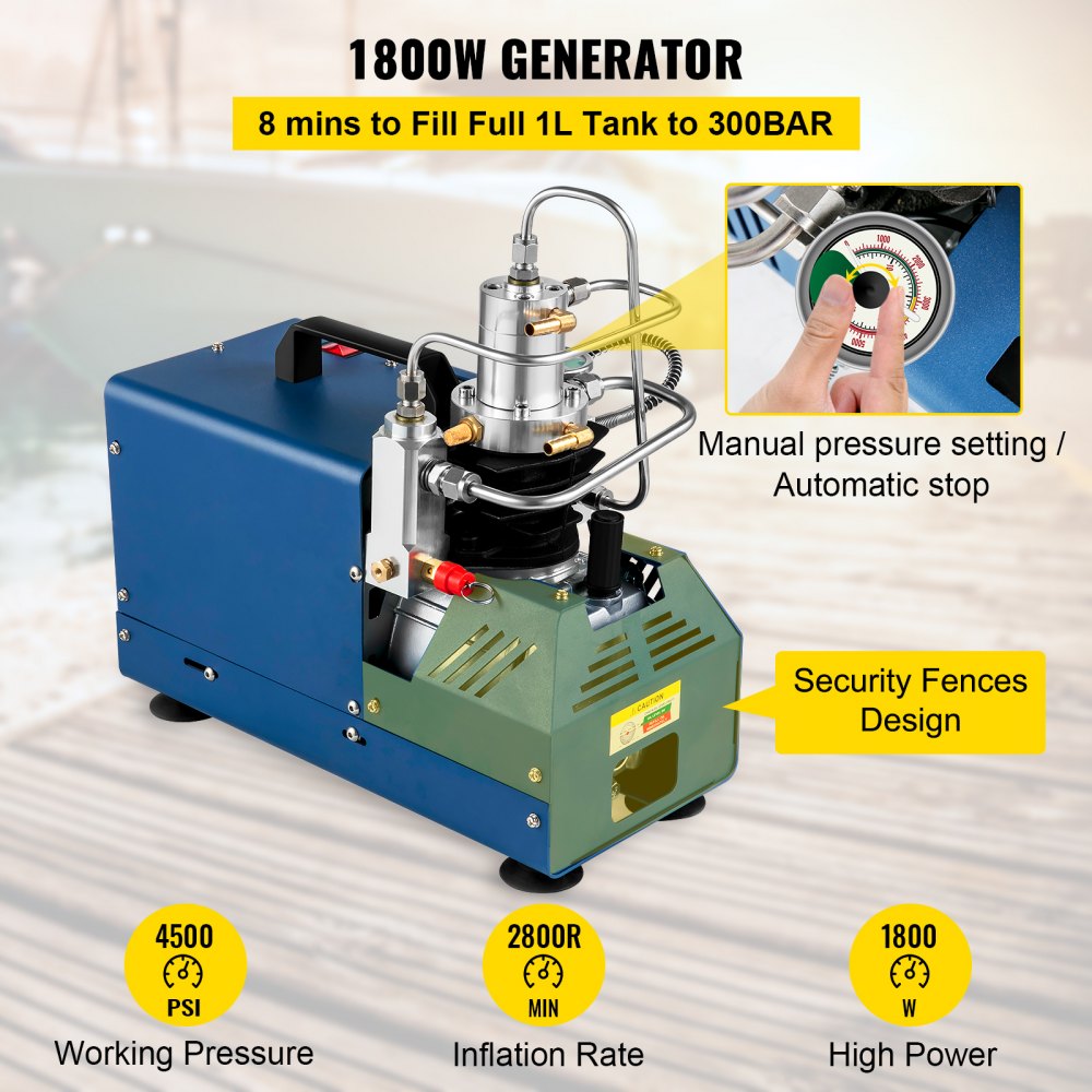 AMITOOLS High Pressure Compressor, 4500PSI/30MPA/300BAR High Pressure Air Compressor, 1800W 110V Automatic Stop Air Rifle Compressor Suitable for Paintball Air Rifle, PCP Rifle, Air Pistol, Diving Bottle