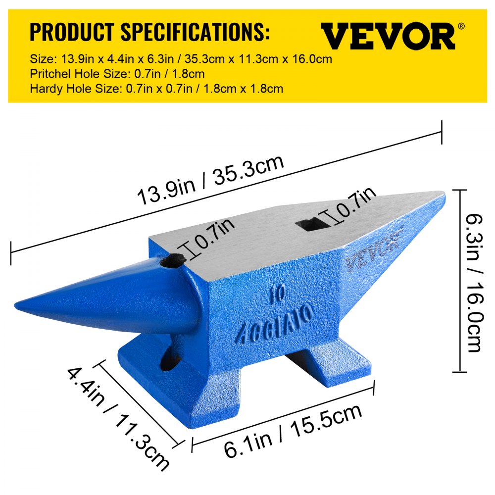 AMITOOLS Single Horn Anvil 22Lbs Steel Anvil Blacksmith for Sale Forge Steel Tools W/ Round and Square Hole and Equipment Anvil Rugged Blacksmith Jewelers Durable and Robust Metalsmith Tool