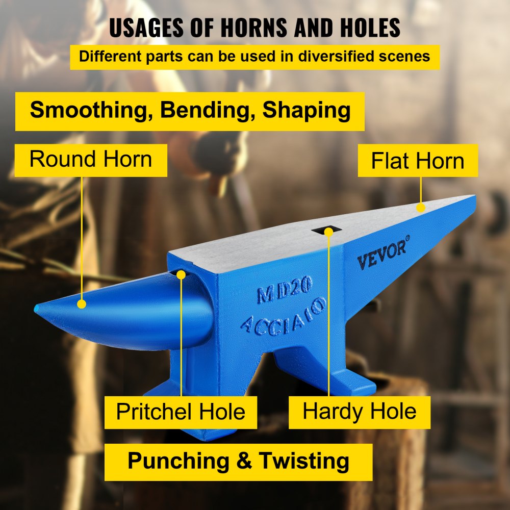 AMITOOLS Single Horn Anvil 44Lbs Steel Anvil Blacksmith for Sale Forge Tools and Equipment Anvil Rugged Round and Square Hole Horn Anvil Blacksmith Jewelers Metalsmith Blacksmith Tool