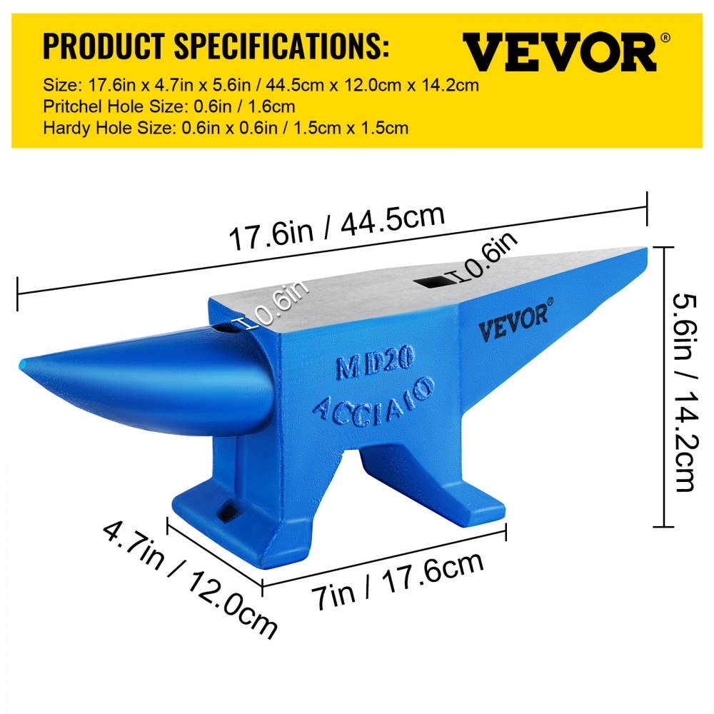 AMITOOLS Single Horn Anvil 44Lbs Steel Anvil Blacksmith for Sale Forge Tools and Equipment Anvil Rugged Round and Square Hole Horn Anvil Blacksmith Jewelers Metalsmith Blacksmith Tool