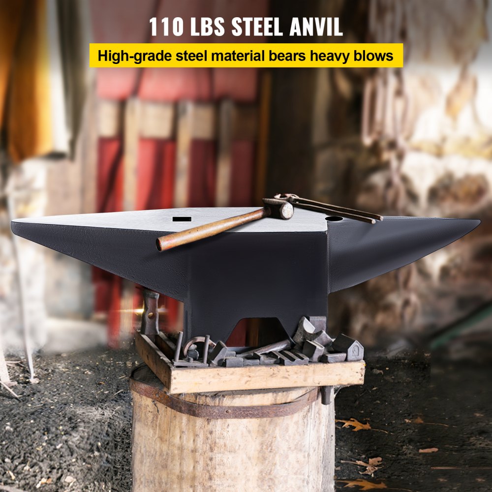 AMITOOLS Cast Iron Anvil, 110 Lbs(50kg) Single Horn Anvil with Large Countertop and Stable Base, High Hardness Rugged Round Horn Anvil Blacksmith, for Bending, Shaping