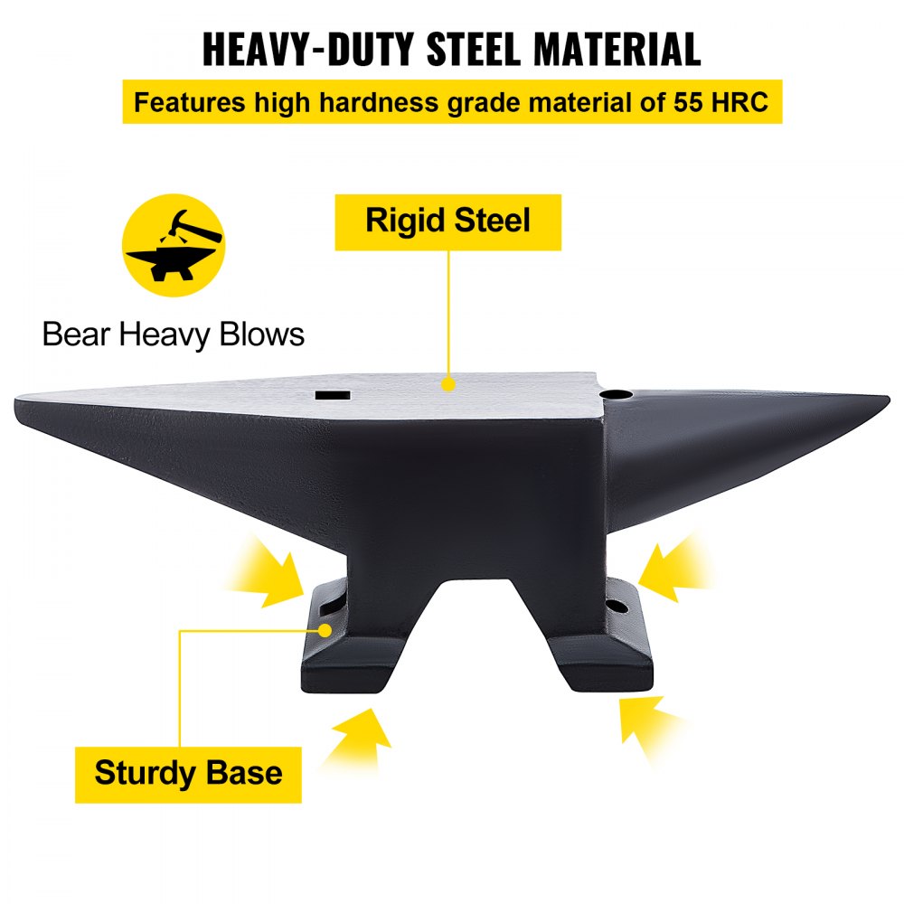 AMITOOLS Cast Iron Anvil, 110 Lbs(50kg) Single Horn Anvil with Large Countertop and Stable Base, High Hardness Rugged Round Horn Anvil Blacksmith, for Bending, Shaping