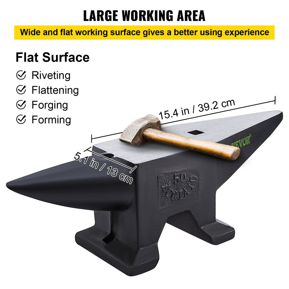 AMITOOLS Cast Iron Anvil, 110 Lbs(50kg) Single Horn Anvil with Large Countertop and Stable Base, High Hardness Rugged Round Horn Anvil Blacksmith, for Bending, Shaping