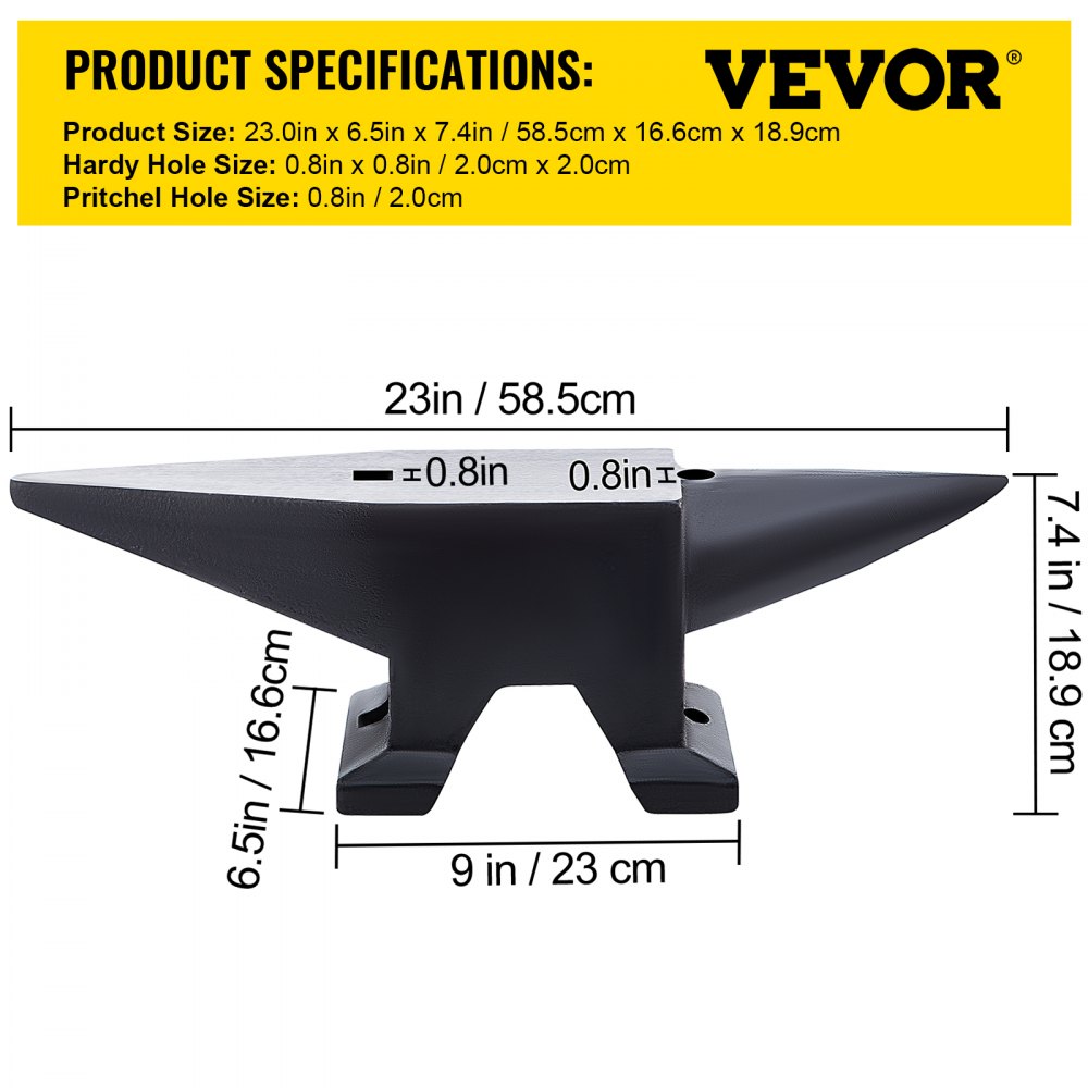 AMITOOLS Cast Iron Anvil, 110 Lbs(50kg) Single Horn Anvil with Large Countertop and Stable Base, High Hardness Rugged Round Horn Anvil Blacksmith, for Bending, Shaping