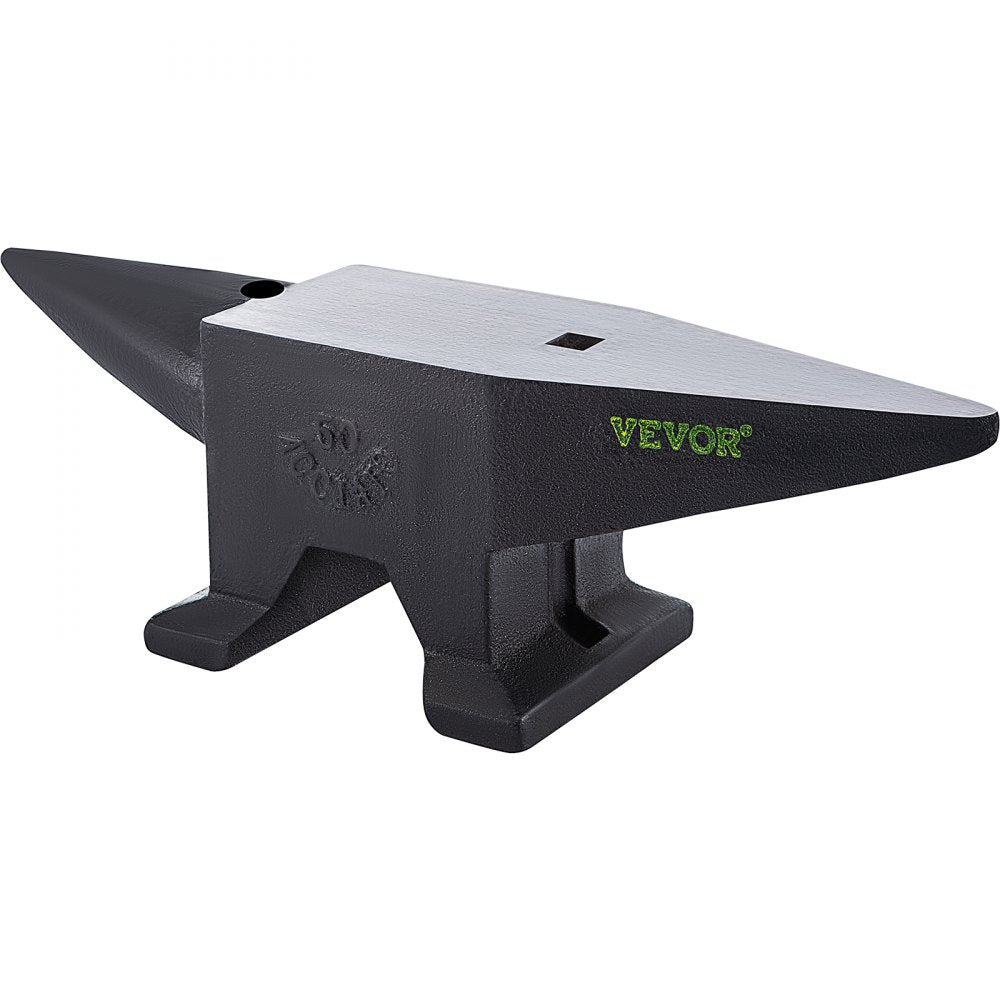 AMITOOLS Cast Iron Anvil, 110 Lbs(50kg) Single Horn Anvil with Large Countertop and Stable Base, High Hardness Rugged Round Horn Anvil Blacksmith, for Bending, Shaping