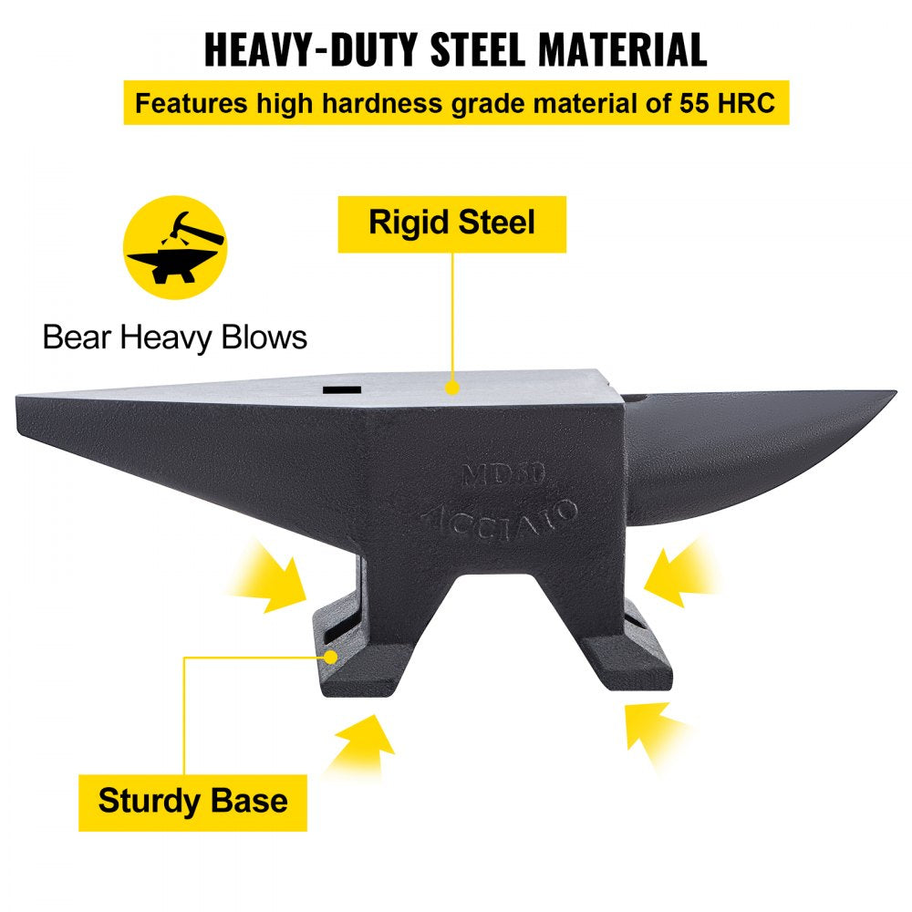 AMITOOLS Cast Iron Anvil, 132 Lbs(60kg) Single Horn Anvil with Large Countertop and Stable Base, High Hardness Rugged Round Horn Anvil Blacksmith, for Bending, Shaping