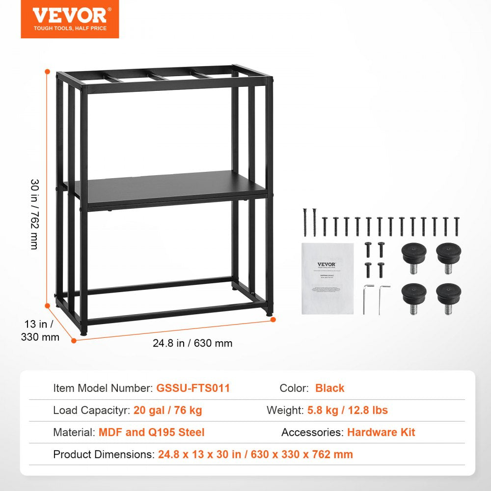 AMITOOLS Aquarium Stand, 20 Gallon Fish Tank Stand, 24.8 x 13 x 30 in Steel Turtle Tank Stand, 167.6 lbs Load Capacity, Reptile Tank Stand with Storage, Hardware Kit, and Non-slip Feet, Black