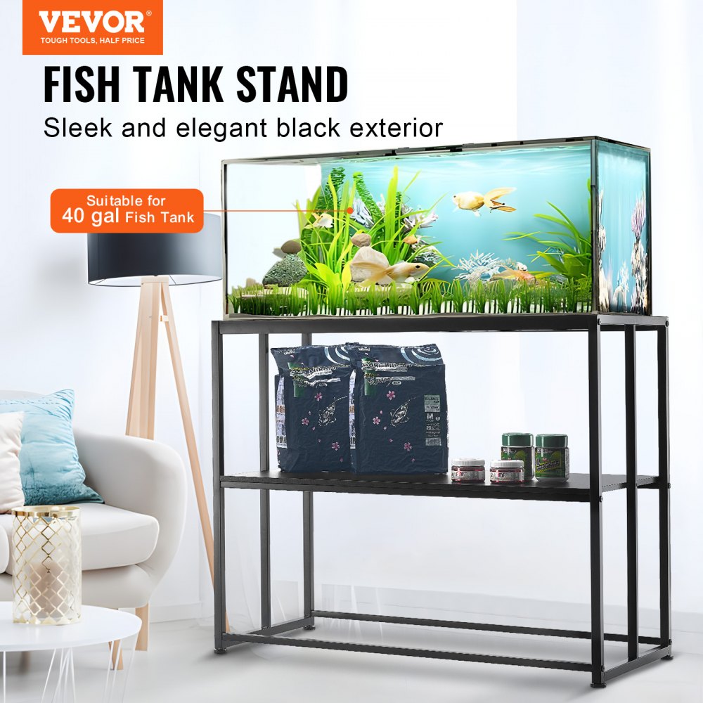 AMITOOLS Aquarium Stand, 40 Gallon Fish Tank Stand, 36.5 x 18.5 x 29.5 in Steel Turtle Tank Stand, 335 lbs Load Capacity, Reptile Tank Stand with Storage, Hardware Kit, and Non-slip Feet, Black